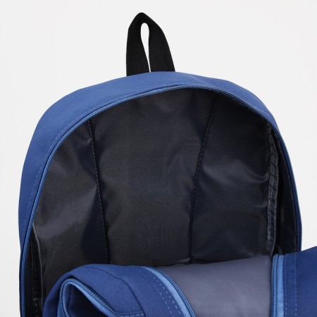 Youth backpack from textiles, 2 parts on lightning, 3 pockets, blue color-5