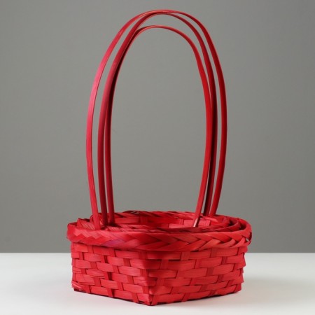 A set of wicker baskets, D19x9/32 cm, d22x9.5/34 cm, d25x10/36 cm, 3pcs, red, bamboo-1