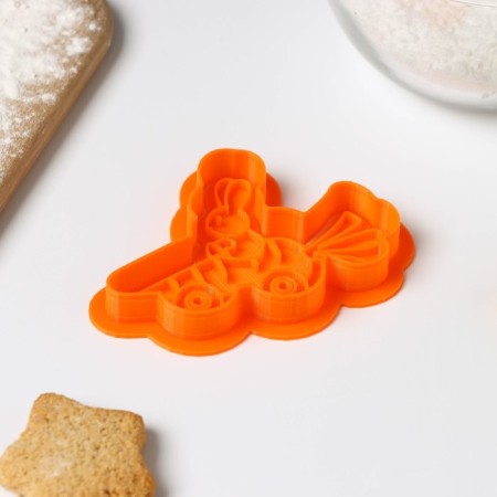 The cookie form “Bunny rides on carrots”, cutting, stamp, color orange-3