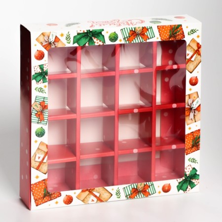 New Year. Box under 16 sweets "New Year's gifts", 17.7x17.7x3.8 cm, confectionery packaging-1