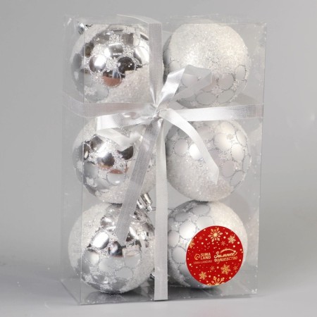 Set of balls plastic D-7 cm, 6 pcs "Surprise" silver-1