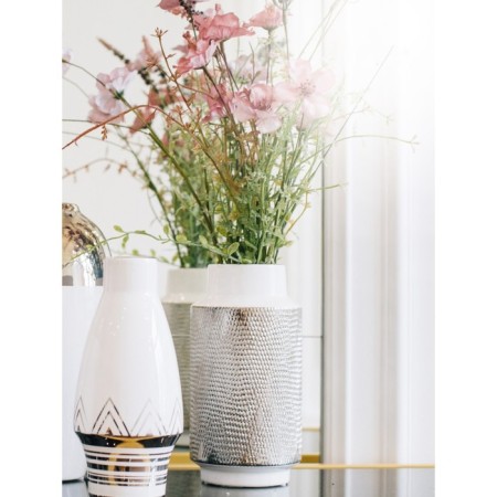 Decorative vase "Contrast", 14 × 14 × 30 cm, white color with silver-4