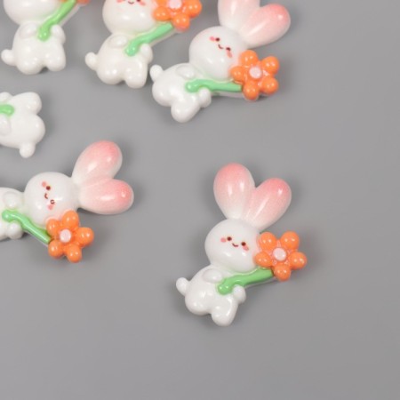 Decor for creativity plastic "Bunny holds a flower" set 6 pcs 2.5x1.5x1 cm