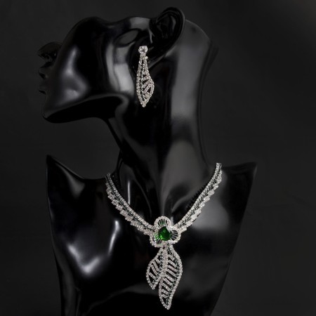 Set 2 objects: earrings, necklace "Phoenix" bend, white-idle color in silver, 35 cm