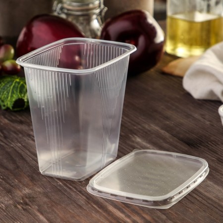 A disposable plastic container with a lid, 10 pcs, 500 ml, 10.8 × 8.2 × 9.2 cm, the color is transparent-1