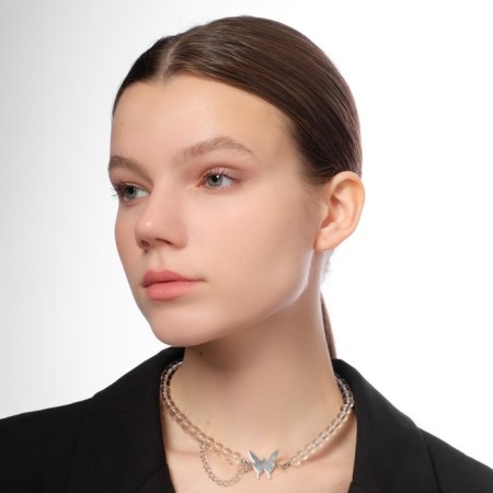Choker "Butterfly" with a chain, white color in silver, l = 40 cm-1