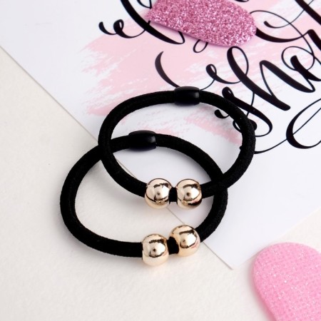 Hair gum "Absolute" (set 2 pcs) two beads, black-1