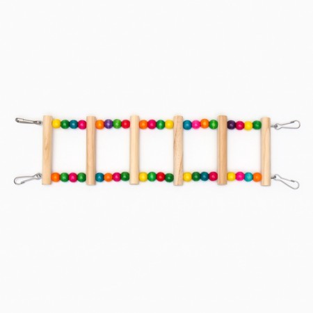 Toy for birds "ladder with beads" 6 steps, 42 cm, mix of flowers