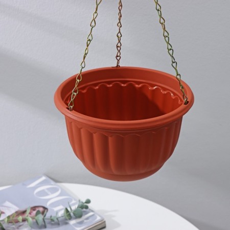 Plastic puff for flowers suspended with drainage grid "Vesta", 2 l, brown color-3