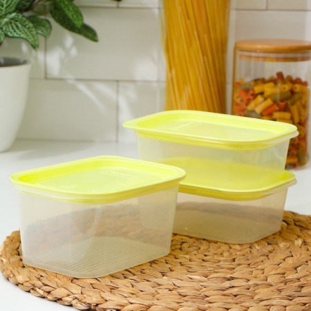 A set of food containers with a steam outlet, 3 pcs: 750 ml, 500 ml, 500 ml, rectangular, mix color-8
