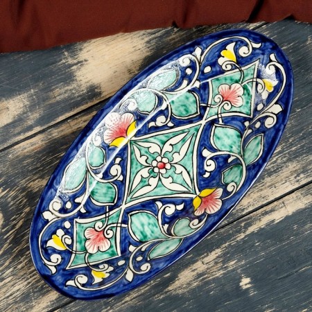 The herdgehog of Rishtan ceramics "Flowers", 24 cm, blue, mix-10