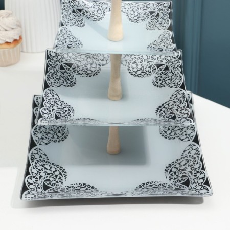 Vase for fruit "Lace", 3 tiers, black and white-2