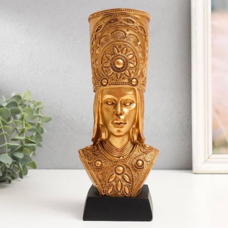 Souvenir Polystone Bust "African in ethnic Kiver" gold 25x10.5x8 cm