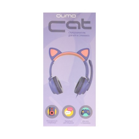 Headphones Quumo Game Cat Purple, Game, microphone, USB+3.5 mm, 2m, purple-12