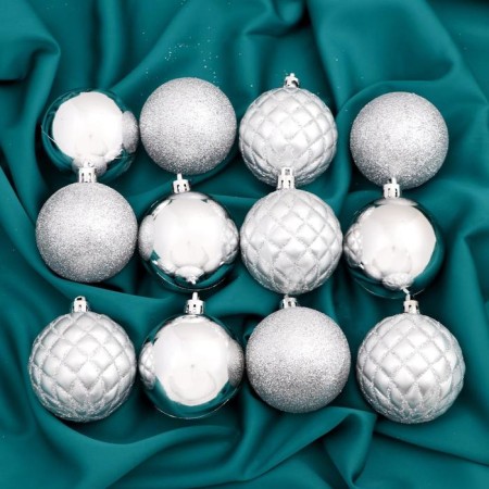 Set of balls plastic D-6 cm, 12 pcs "Largo" silver