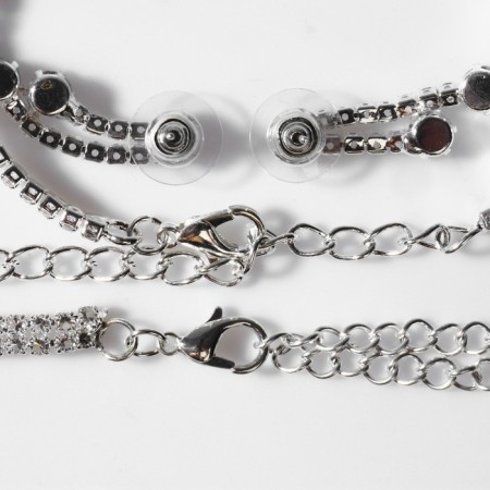 Set 4 objects: earrings, necklaces, bracelet, ring "grace" waterfall, white color in silver-1