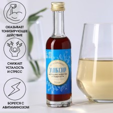 The elixir “The source of energy and vigor” in the glass: rose hips, hawthorn, mountain ash, ginseng, red root, knotweed grass, dandelion, ginger, vitamin C, 50 ml.
