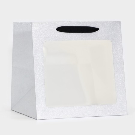 Crafts with a square bottom and window, 25 x 25 x 25 cm, silver with glitter-1