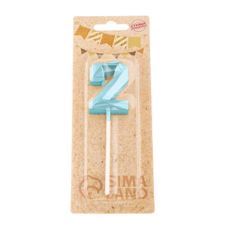 Candle in the cake on the skewer "Almaz", the number "2", blue, 4.8x2.6 cm-6