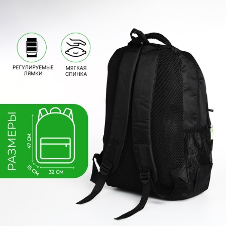 Male backpack on a zipper, 4 outer pockets, black/green color-1