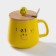 Ceramic mug "Smile", 350 ml, with a wooden lid and spoon, color and pattern mix