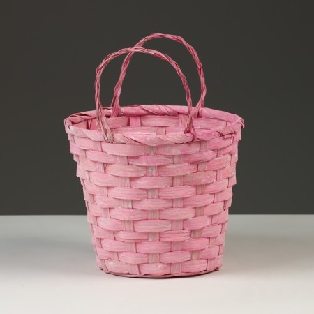 Wicker basket, D16 x 13.5 x 20 cm, pink, bamboo-1