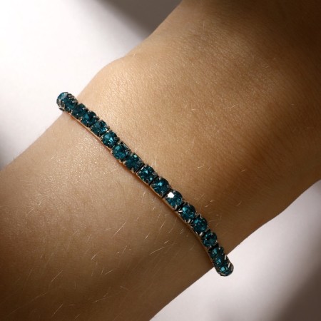 Bracelet with rhinestones “ice” 1 row, blue color in silver, 4 mm, d = 7 cm-1
