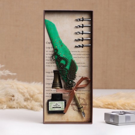 Gift set 3B1 "Steampank" Power pen, ink, tips, green-1