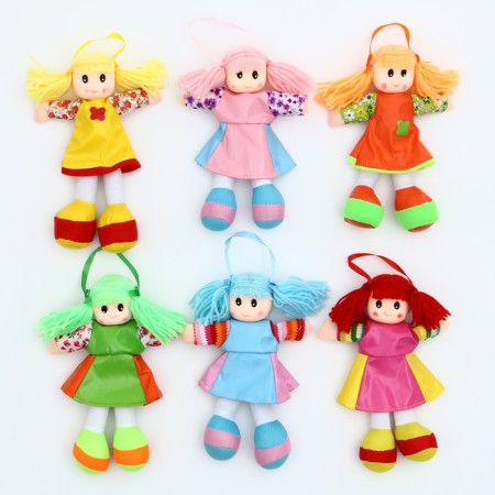 Soft toy "Doll", in a leather sundress, Mix color-4