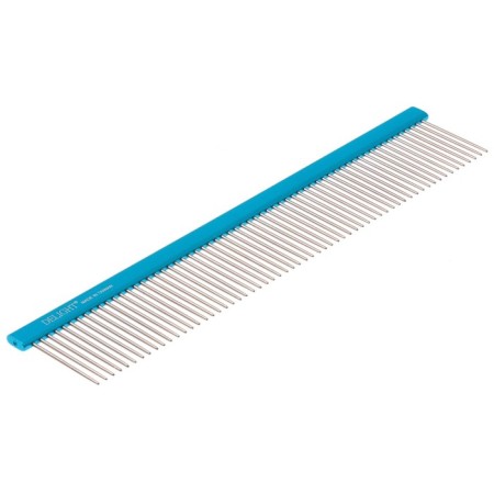 Delight comb aluminum, 25 cm, with a flat handle, 61 tooth 36 mm, black and blue
