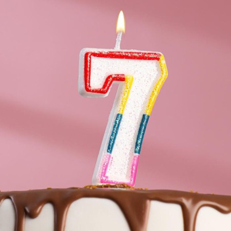 A candle for a cake with sparkles "Shiny rim", the number "7", 7 cm