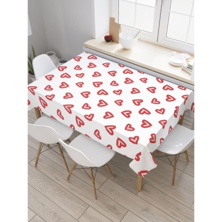 The tablecloth "Drawn Hearts", rectangular, Saten, size 145x180 cm