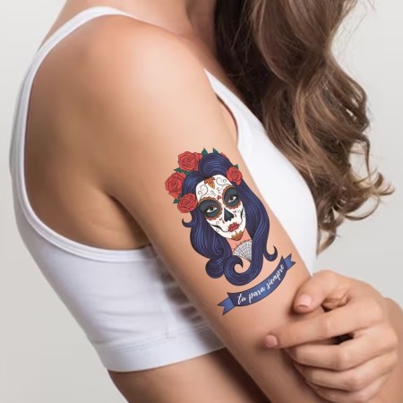 Татуировка на тело цветная "Девушка - tu para siempre" 10,5х6 см-3
