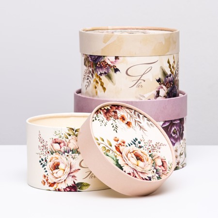 A set of hat boxes 3 in 1 "Beautiful bouquet", hooked, 16 x 10, 14 x 9, 13 x 8.5 cm-1