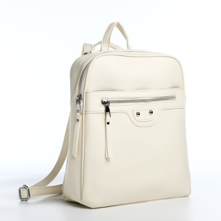 Women's backpack made of artificial leather with lightning, 3 pockets, milk color