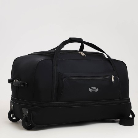 Road bag on wheels, a lightning department, with an increase, an outer pocket, a long belt, black color is black