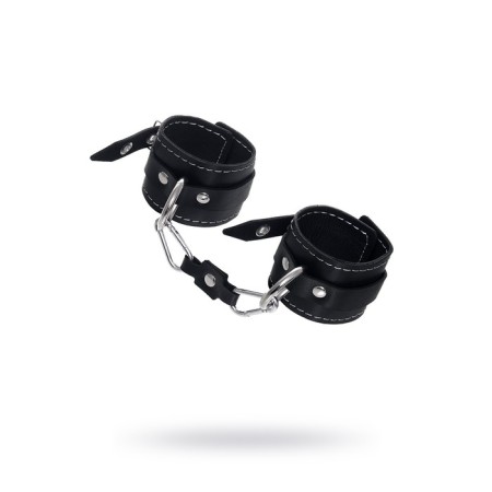 The handcuffs are two -layer with a white line Pecado BDSM, genuine leather, black