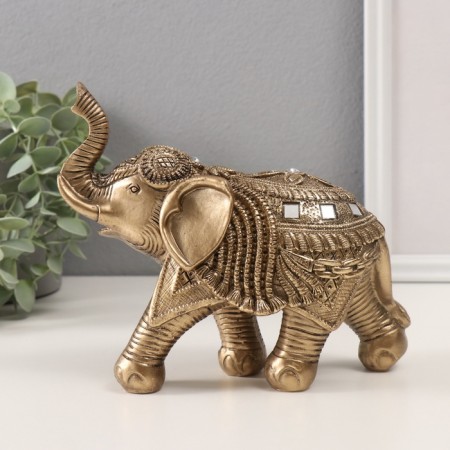 Polystone souvenir "Bronze Elephant in Popon with brushes and mirrors" 16x8.5x20 cm-3