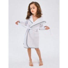 Waffle hood with a hood, height 122-128 cm, white color