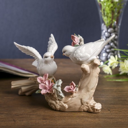Souvenir ceramics "Two birds on a branch with flowers" 14x21x9 cm-2