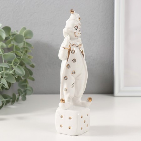 Souvenir Ceramics "Clown on Playing Cube" White with gold, rhinestones 4.5x4.5x18 cm-1