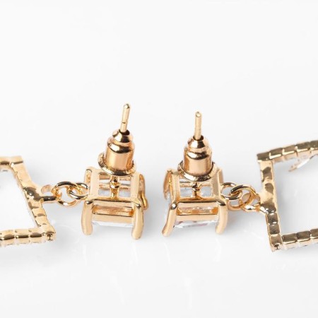 Earrings with rhinestones "flutter" butterflies in a square, white color in gold-2