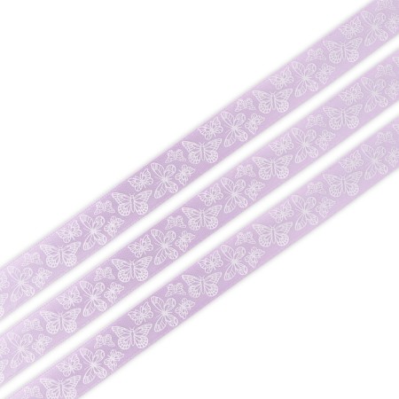 Satin tape "Butterflies", lilac, 2 cm x 5 m