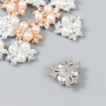 Decor for creativity plastic "3 pearls with leaves, rhinestones" set of 15 pcs mix 2.3x2.3 cm-2