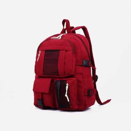 School backpack on lightning, 5 outer pockets, red color-2