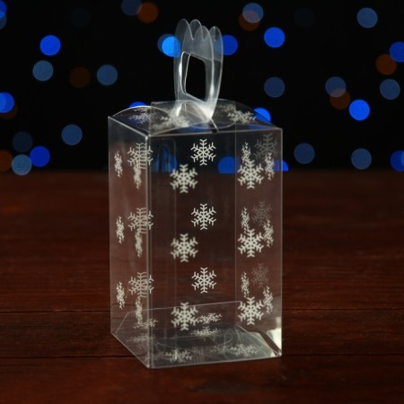 New Year. Box gift New Year's folding PVC "Snowflakes" 6 x 6 x 10 cm.-1