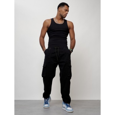Cargo jeans male, size 50-52, black color-8