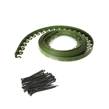 Garden plastic curb, 38 mm, green, 10 m + 30 stakes, "mango"