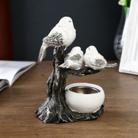 Souvenir Polystone SPRISE "Three white sparrows on a snag" 17.5x12x7 cm-2