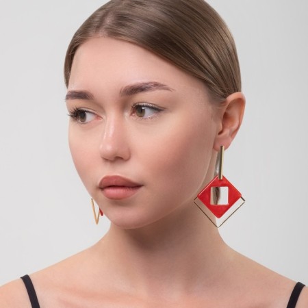 Earrings Assorted "Illusion", bright red color in gold-3